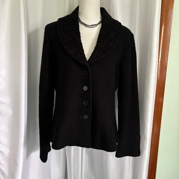 Cynthia Rowley Lace Collar Black Wool Jacket - Picture 3 of 12